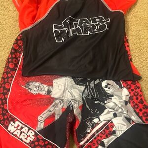 Star Wars Red and Black swim trunks and Swim top Set boys size 14/16